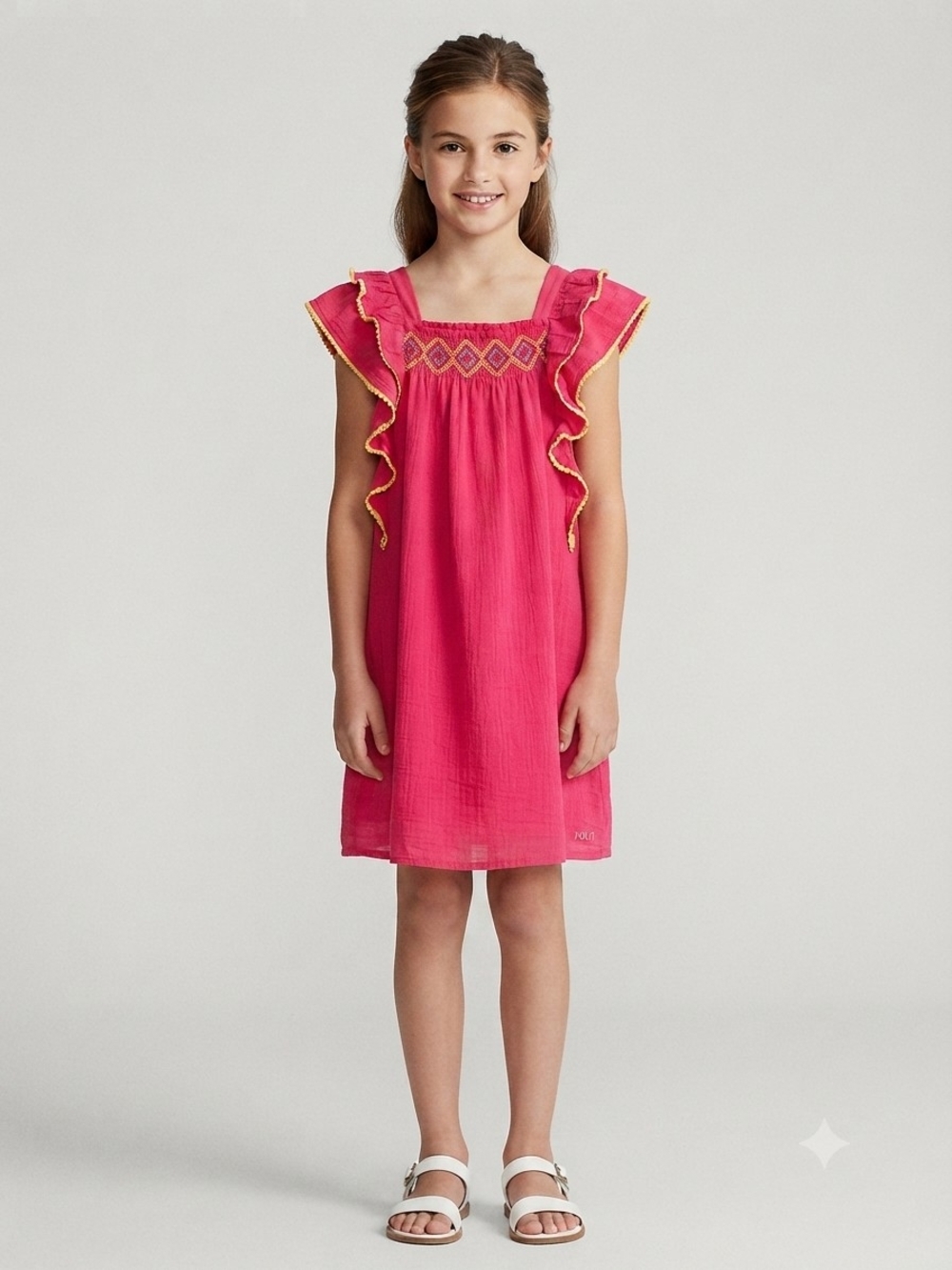 Polo Ralph Lauren Girls Pink Smocked Embroidered Flutter Dress Size 10
